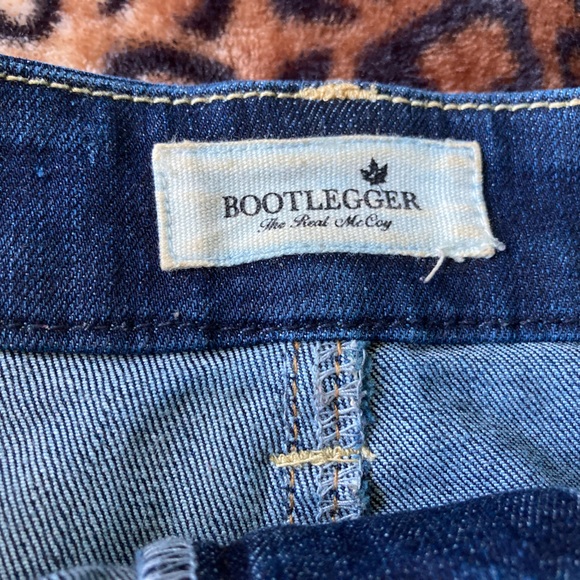 Bootlegger Blue Jean Denim Mini Skirt Dark Wash Frayed Y2K Size 30 - Picture 2 of 6